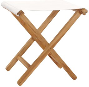 vidaXL Σκαμπό Πτυσσόμενα 2 τεμ. Λευκό Κρεμ Μασίφ Ξύλο Teak / Ύφασμα
