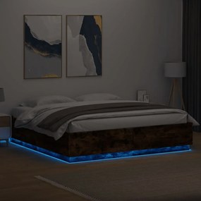 Πλαίσιο Κρεβατιού με LED Καπνιστή δρυς180x200εκ.Επεξ. Ξύλο - Καφέ