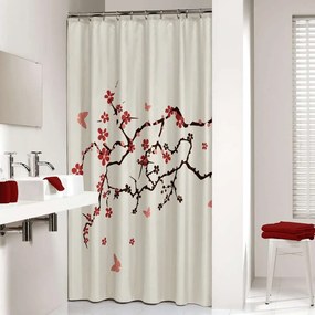 Sealskin Blossom 180x200 Red - Υφασμάτινη Κουρτίνα Μπάνιου