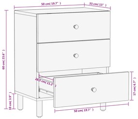 Κομοδίνο Μαύρο 50 x 33 x 60 εκ. από Μασίφ Ξύλο Μάνγκο - Μαύρο