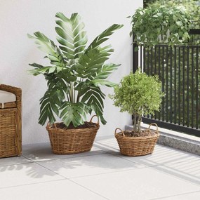 vidaXL Καλάθι φυτών με αποθήκευση 2 pcs Καφέ Ρατάν Lacak