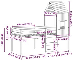 Κρεβάτι Υπερυψωμένο με Οροφή 80x200 εκ. από Μασίφ Ξύλο Πεύκου - Καφέ