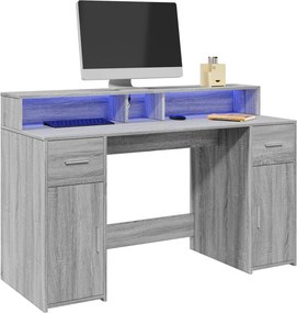 vidaXL Γραφείο με LED Γκρι Sonoma 140x55x91 εκ. Επεξεργ. Ξύλο