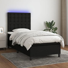 vidaXL Κρεβάτι Boxspring με Στρώμα &amp; LED Μαύρο 90x190 εκ. Υφασμάτινο