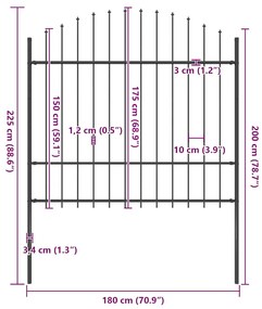 vidaXL Κάγκελα Περίφραξης με Λόγχες Μαύρα (1,5-1,75) x 1,7 μ. Ατσάλινα