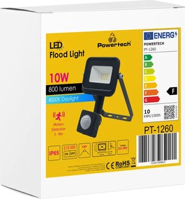 POWERTECH LED προβολέας PT-1260, με αισθητήρα κίνησης, 10W, 4000K, IP65