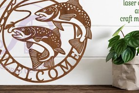 Σετ των 2 Intra απο ξύλο plywood 3mm-4mm πάχος – Καλωσόρισμα Ψάρεμα Επιτοίχιο Σήμα Δίασταση  20x20 cm INTRAFABR-78535265