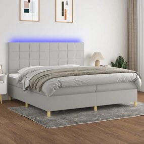 Κρεβάτι Boxspring με Στρώμα &amp; LED Αν.Γκρι 200x200εκ. Υφασμάτινο - Γκρι