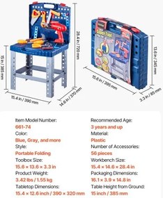 VEVOR Kids Workbench 56 pcs Tool Bench with Realistic Tools and Electric Drill