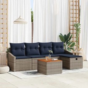 vidaXL Σετ Καναπέ Κήπου με μαξιλάρι 6 pcs Γκρι Πολυ ράταν
