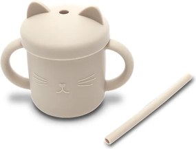SILICONE CUP WITH HANDLES+STRAW NATURAL BEIGE