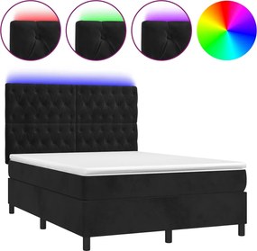 vidaXL Κρεβάτι Boxspring με Στρώμα &amp; LED Μαύρο 140x200 εκ. Βελούδινο