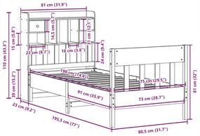 Σκελετός Κρεβατιού Χωρίς Στρώμα 75x190 εκ Μασίφ Ξύλο Πεύκου - Καφέ