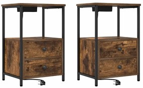 vidaXL Κομοδίνο με Σταθμό Φόρτισης με συρτάρι 2 pcs Καπνιστή δρυς