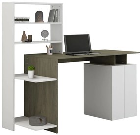 Γραφείο Με Βιβλιοθήκη Rochell Μελαμίνη Olive Grey Λευκό 146,3x55x128,8Υεκ