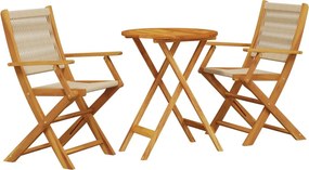 vidaXL Σετ Επίπλων Bistro 3 τεμ. Μπεζ Πολυπροπυλένιο/Μασίφ Ξύλο