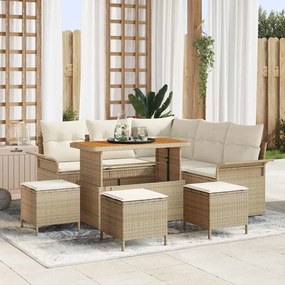 vidaXL Σετ Καναπέ Κήπου Ρυθμιζόμενο ύψος 9 pcs Μπεζ συνθετικό ρατάν