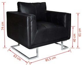 vidaXL Πολυθρόνα Cube Μαύρη από Συνθετικό Δέρμα με Πόδια Χρωμίου