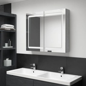 vidaXL Ντουλάπι Μπάνιου με Καθρέφτη και LED Γκρι Σκυρ. 80x12x68 εκ.