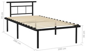 vidaXL Πλαίσιο Κρεβατιού Μαύρο 100 x 200 εκ. Μεταλλικό