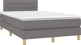 vidaXL Κρεβάτι Boxspring με Στρώμα &amp; LED Σκ.Γκρι 120x190εκ. Υφασμάτινο