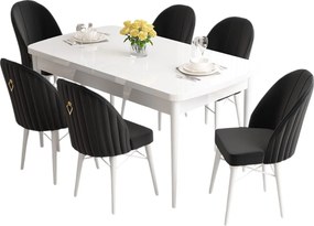 Extendable Dining Table &amp; Chairs Set (7 Pieces) Roz - White, Black White
Black