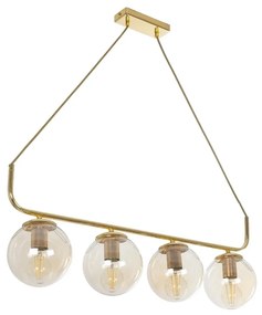 203-0019 GloboStar®  LATTICE 203-0019 Μοντέρνο Κρεμαστό Φωτιστικό Ράγα Πολύφωτο 4 x E27 IP20 Χρυσό Μέταλλο με Mελί Γυαλί - Μ78 x Π15 x Υ81cm