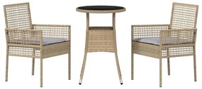 vidaXL Σέτ φαγητού για κήπο 3 pcs Μπεζ Πολυ ράταν