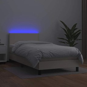 VidaXL Κρεβάτι Boxspring με Στρώμα & LED Κρεμ 80x200 εκ. Συνθ. Δέρμα