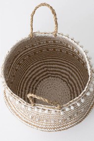 Πλεκτό ράφι από ρατάν με χερούλια πολύπλευρο καλάθι Μπεζ