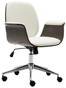 Καρέκλα Γραφείου Λευκή από Λυγισμένο Ξύλο και Συνθετικό Δέρμα