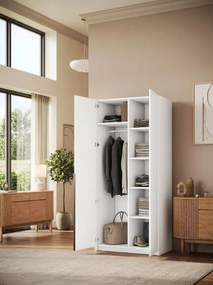 Ντουλάπα Zarelia Δίφυλλη-Λευκό - Χρυσό-Χωρίς πατάρι