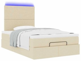 vidaXL Οθωμανικό κρεβάτι με στρώμα & LEDs Cream 120x200cm ύφασμα