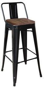 Σκαμπό Bar Με Πλάτη Relix Ε5208,1Μ Wood Dark Oak Μαύρο Matte 44x44 H.100 cm Metal,Wood