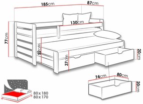 Κρεβάτι Henderson 127, 185x87x77cm, 64 kg, Άσπρο, Ξύλο, Τάβλες για Κρεβάτι, Αποθηκευτικός χώρος, 80x170, 80x180, Μονόκλινο με έξτρα κρεβάτι