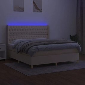 vidaXL Κρεβάτι Boxspring με Στρώμα &amp; LED Κρεμ 160x200 εκ. Υφασμάτινο