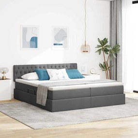 vidaXL Κρεβάτι Αποθήκης Σκούρο Γκρι 200 x 200 cm Τεχνητό Δέρμα