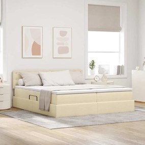 vidaXL LED Κρεβάτι αποθήκευσης με στρώμα Κρέμ 200 x 200 cm Ύφασμα