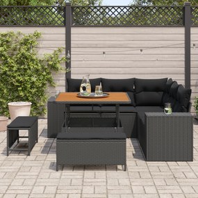 vidaXL Σετ Κήπου  8 Τεμαχίων με Μαξιλάρια Μαύρο Πολύ Ρατάν Ακακία