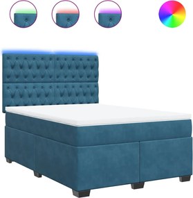 vidaXL Κρεβάτι Boxspring με Στρώμα Μπλε 160x200 εκ. Βελούδινο
