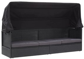 vidaXL Καναπές - Κρεβάτι Κήπου Μαύρος από Συνθετικό Ρατάν με Σκίαστρο