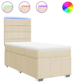 vidaXL Κρεβάτι Boxspring με Στρώμα Κρεμ 90x200 εκ.Υφασμάτινο