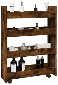 Τρόλεϊ Αποθήκευσης Στενό 4 Επιπέδων Καπνιστή Δρυς Επεξ. Ξύλο