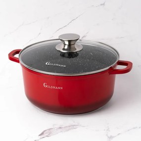Κατσαρόλα Goldmann GM-7324R, 4,5 l, 24 cm, Αντικολλητική μαρμάρινη επίστρωση, Καπάκι με άνοιγμα, Επαγωγή, Κόκκινο