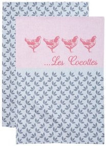 Ποτηρόπανα Ζακάρ 34 Σετ 2τμχ Grey - Pink Viopros 50x70cm 100% Cotton