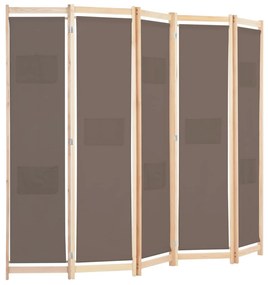 vidaXL Διαχωριστικό Δωματίου με 5 Πάνελ Καφέ 200x170x4 εκ. Υφασμάτινο