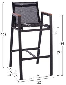 Σκαμπό Μπαρ Αλουμινίου Ανθρακί Με Polywood 52 x 58 x 108 εκ.