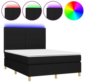 vidaXL Κρεβάτι Boxspring με Στρώμα &amp; LED Μαύρο 140x200 εκ. Υφασμάτινο