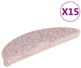 vidaXL Πατάκια Σκαλιών 15 τεμ. Ανοιχτό Ροζ Ημίκυκλα 56x17x3 εκ.