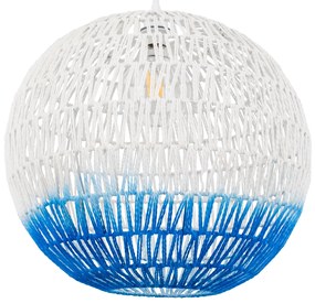 00729 GloboStar® GLOBOSTAR® SANTOR 00729 Boho Κρεμαστό Φωτιστικό Οροφής με Ντουί 1 x E27 AC 220-240V IP20 - Λευκό &amp; Μπλε - Μ50 x Π50 x Y50cm